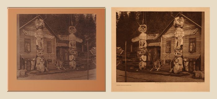 Carved Posts at Alert Bay copper plate